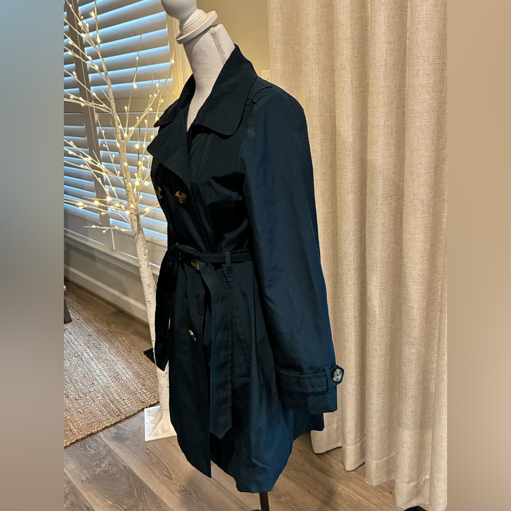 London Fog Teal Double Breasted Trench Coat Jacket Small S Belted Classic - Picture 4 of 7